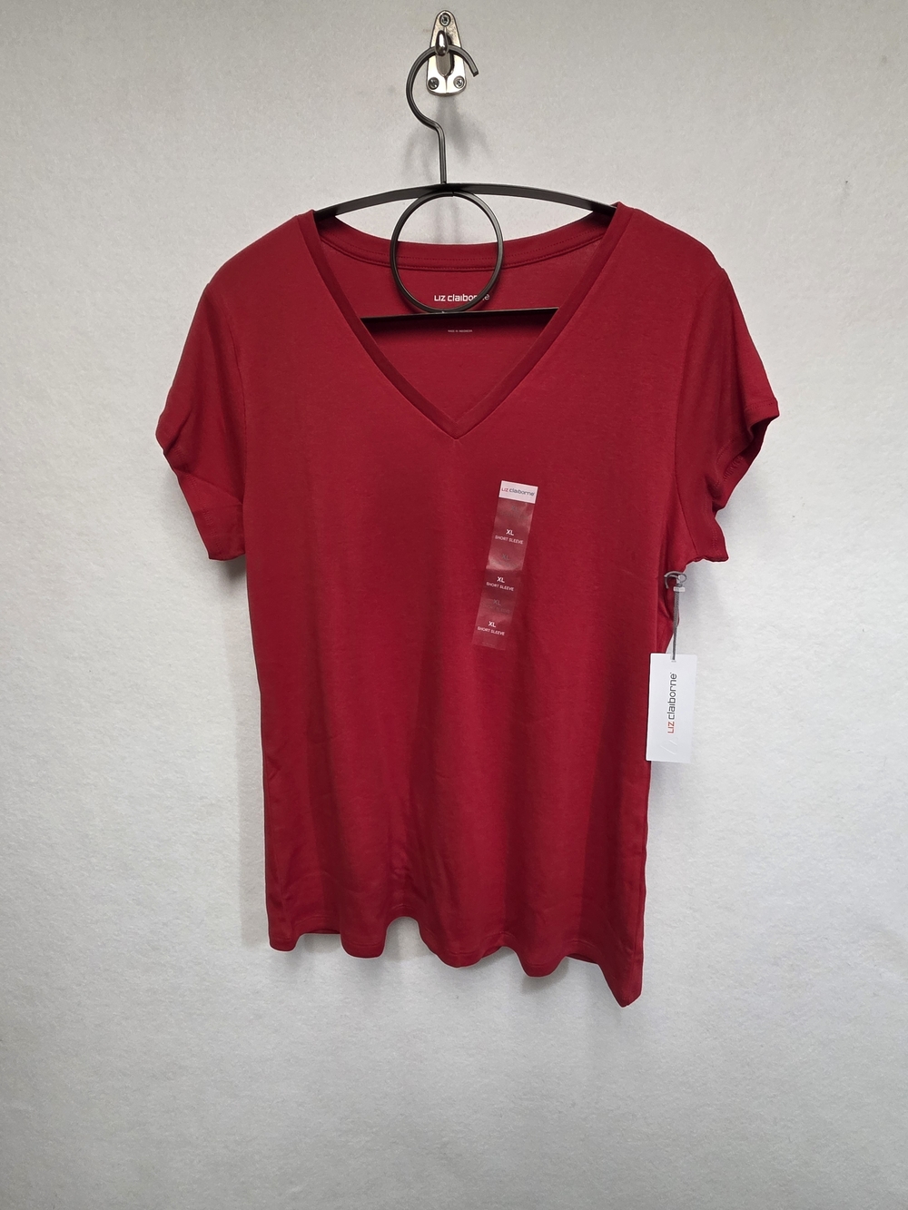 Liz Claiborne Classic Cabaret Red V-Neck Short Sleeve Tee Womens Size XL